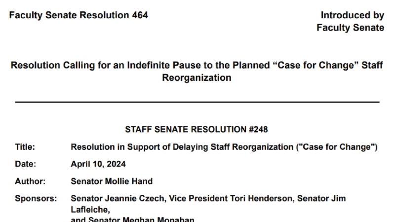 Staff Senate Resolution 284 / Faculty Senate Resolution 464